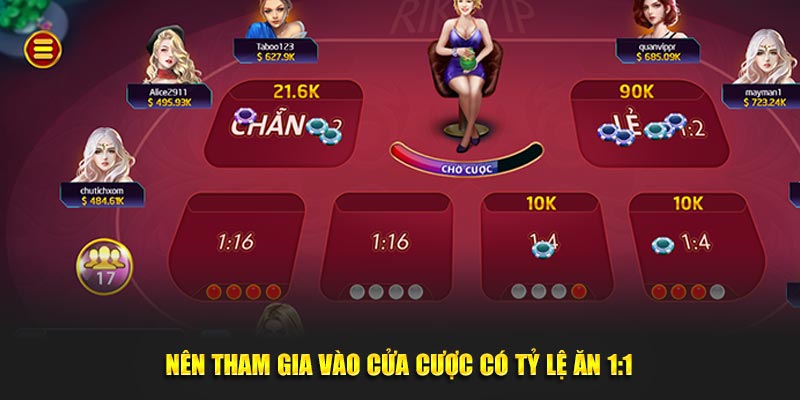 Nên tham gia vào cửa cược có tỷ lệ ăn 1:1